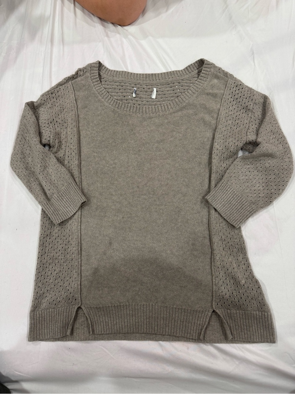 Classic Knit Scoop-Neck Sweater in Taupe